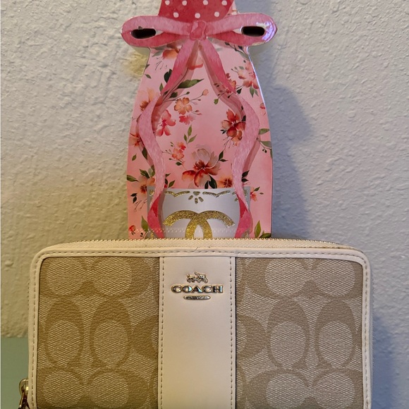 Coach Handbags - Coach Beige and White Wallet